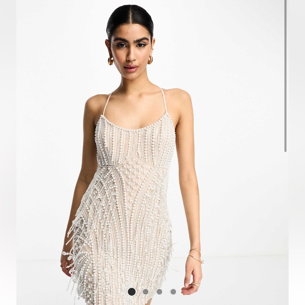 Beaded mini bridal rehearsal Bachelorette engagement photos dress